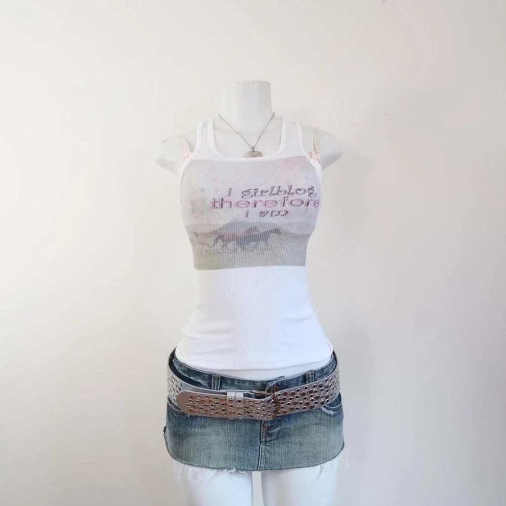 y2k i girlblog therefore i am graphic ribbed tank top fitted cami - Picture 5 of 8